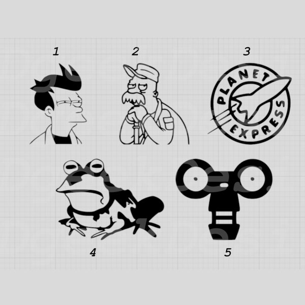 Futurama Fry, Scruffy, Planet Express Logo, Hypnotoad, Roberto Decal