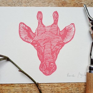 Impression originale linogravure sur papier Girafe