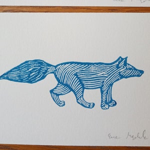 linogravure RENARD - impression d'art originale, carte de voeux, cabinet de curiosités, art de la nature, art mural, animaux de la forêt