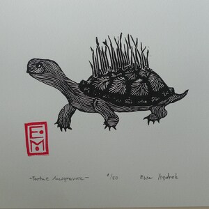 Linocut Turtle Original Art Print, Nature Artwork, Limited Edition ...