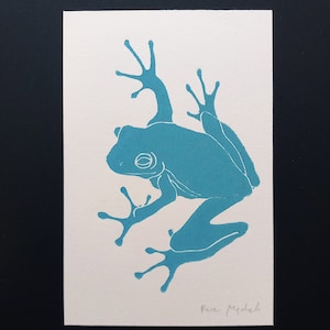 Linogravure Grenouille - impression d'art originale, estampe vert, nature art mural, édition limitée, planches zoologiques, décor écologique