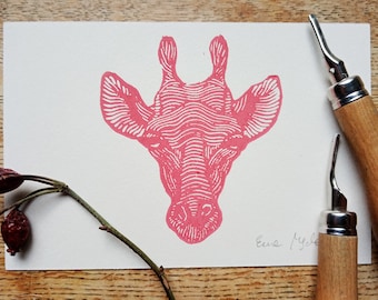 Impression originale linogravure sur papier Girafe