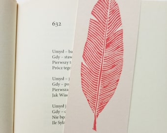 bookmark Feather - Linocut print on paper, nature art, hand carved and printed, original artwork, unique handmade gift,