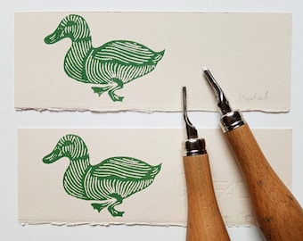 bookmark Duck - Linocut print on paper, nature art, zoological illustration, water birds, ornithological art, hand engraved and hand printed