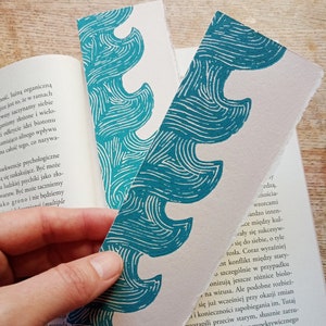 Bookmark Waves  - linocut print on paper, nature art, original maritime art, engraved and hand printed, nature artwork, minimalist art