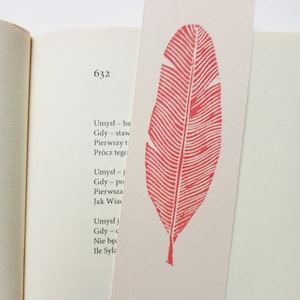 Segnalibro piuma - Stampa Linocut su carta, arte della natura, incisa e stampata a mano, stampa della natura,