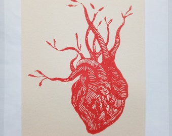 linocut print Heart - original art print