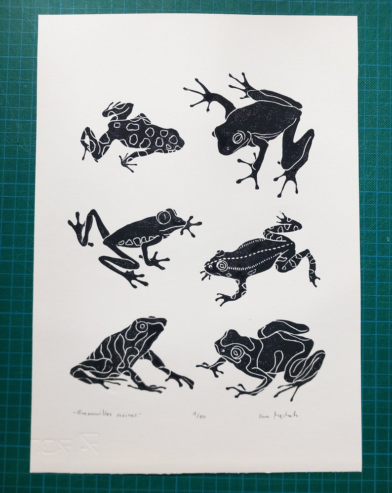 Linocut Frogs - Original Art Print, Natural Home Decor, Nature Art ...