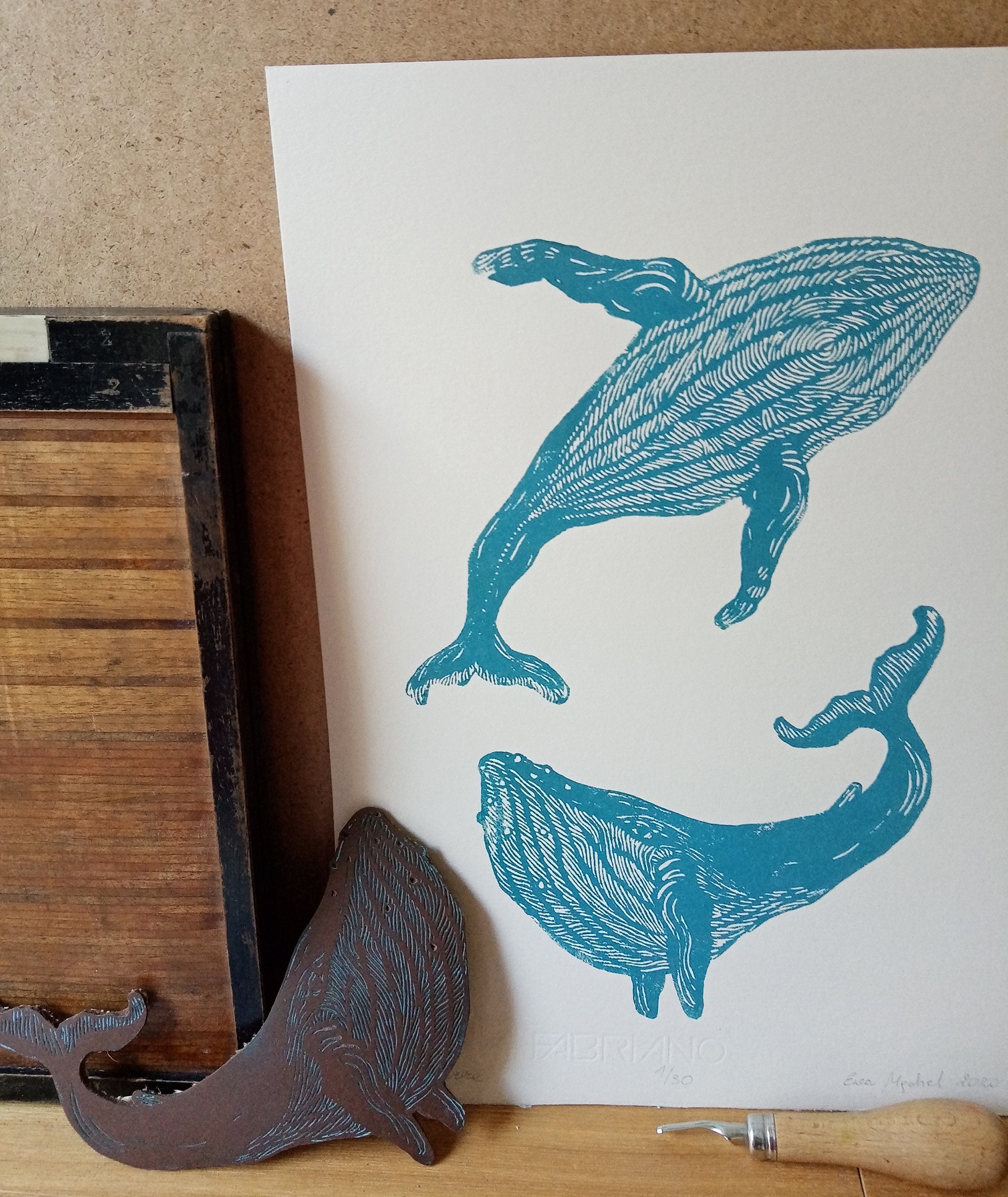 Linocut Print Whales Original Art Print Nature Wall Art - Etsy