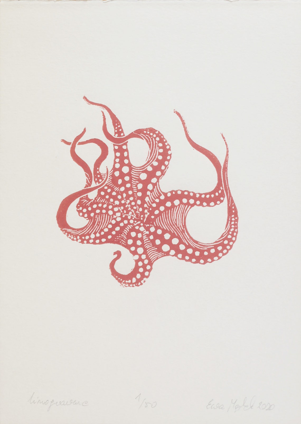 Linocut Octopus Original Art Print Marine Art Hand Carved Etsy