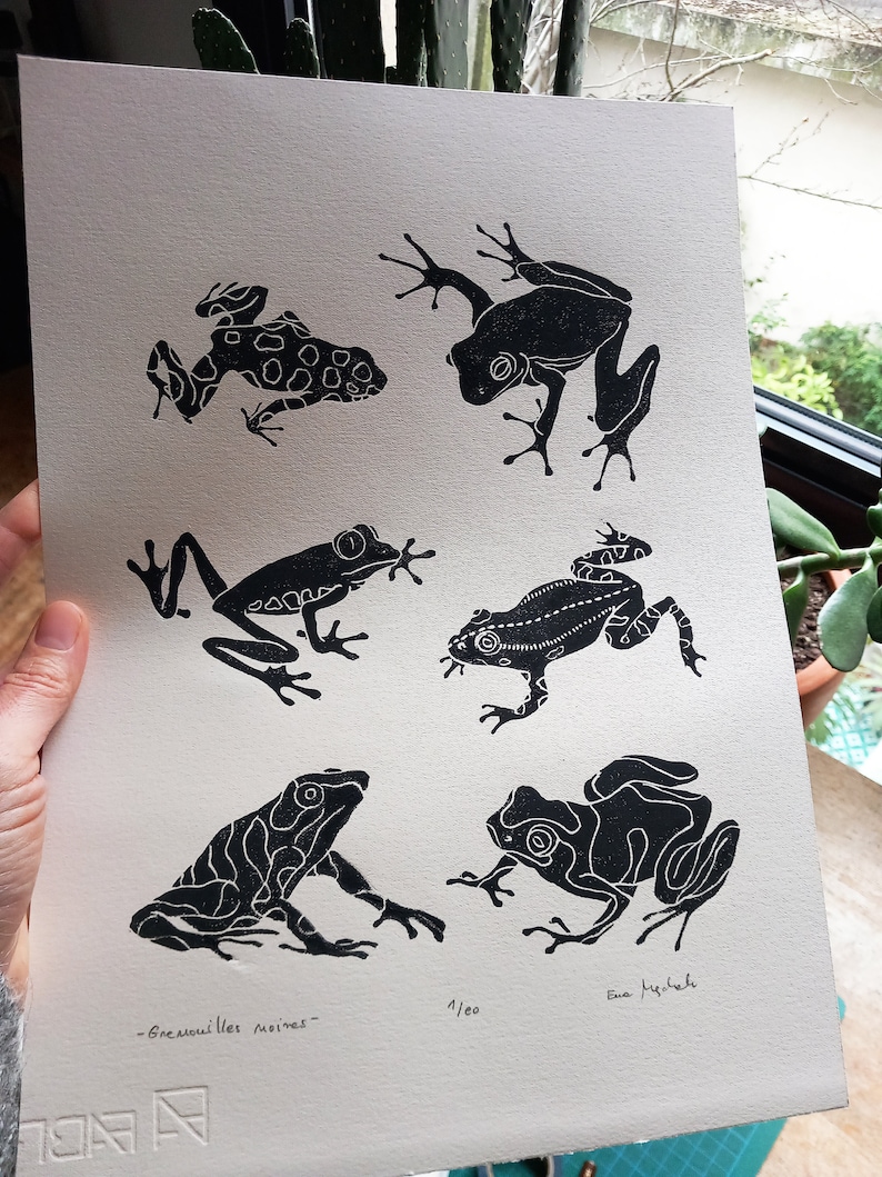 Linocut Frogs Original Art Print Natural Home Decor Nature - Etsy
