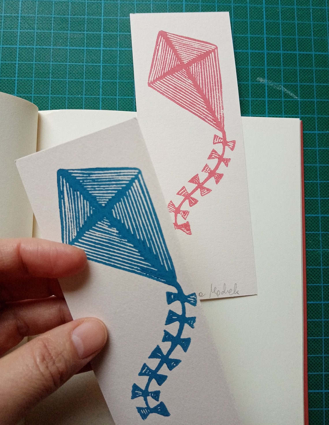 Kite bookmark linocut original art print Etsy