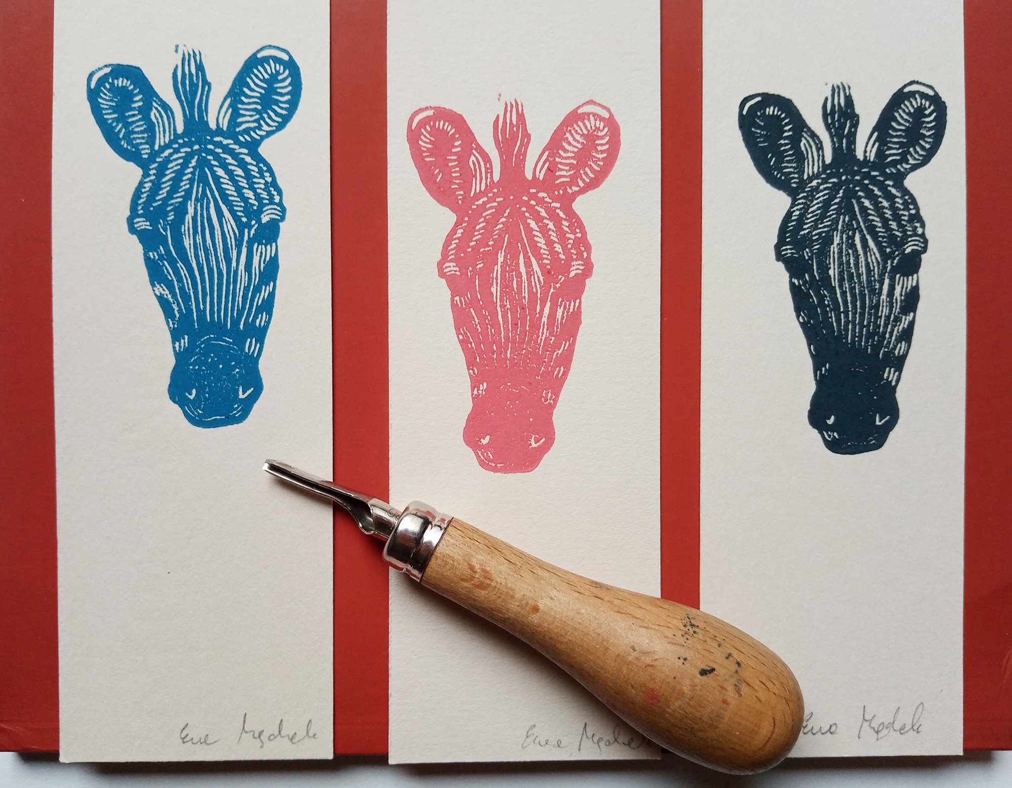 Bookmark Zebra Linocut Original Art Print African Animal Etsy