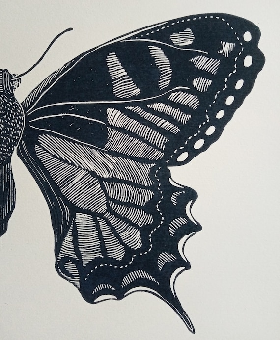 Swallowtail Butterfly Linocut, Original Art Print, Natural Swallowtail Butterfly Linocut, Original Art Print, Natural