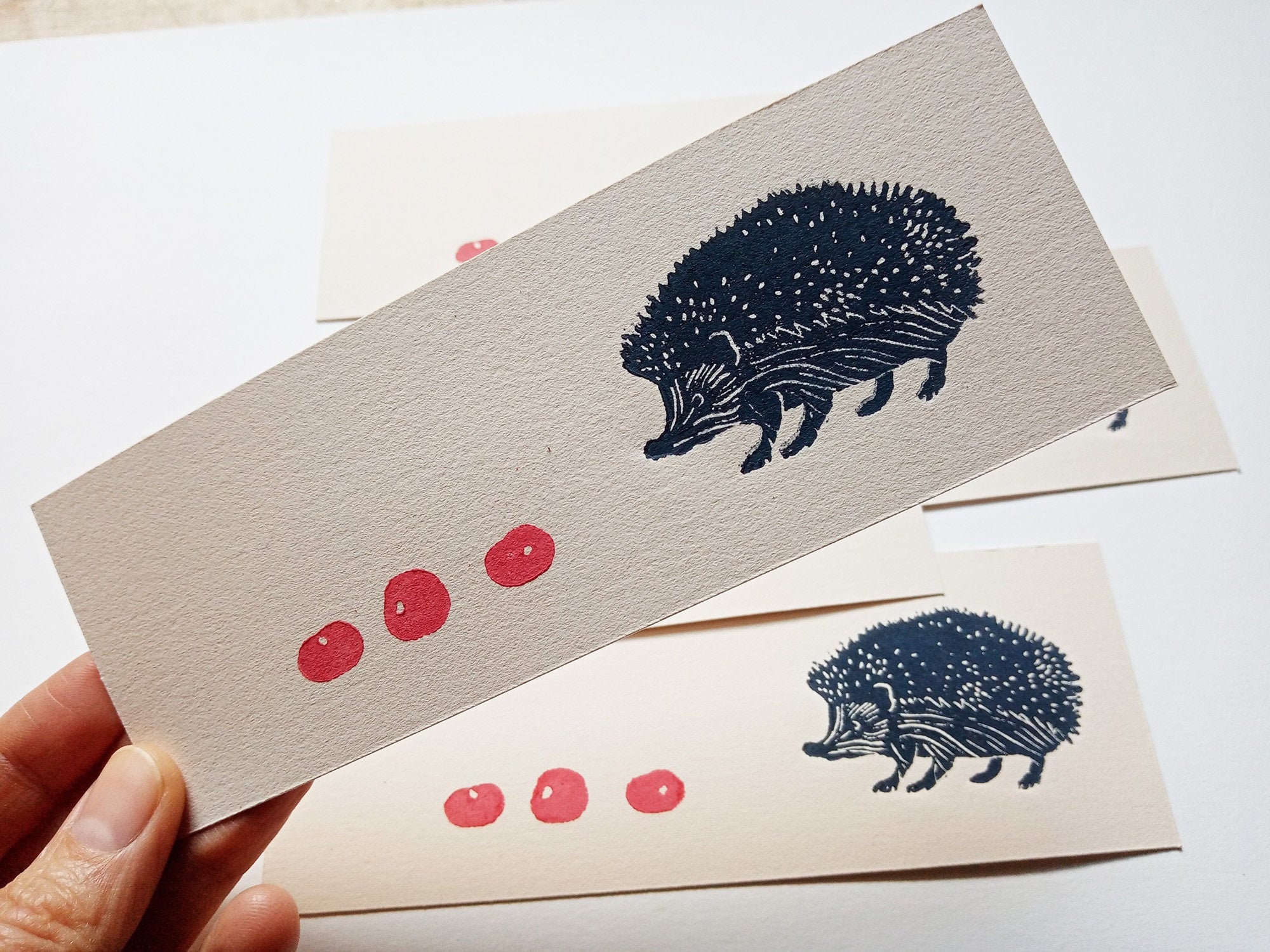 Hedgehog bookmark-linocut, original art print, forest animals, nature art, zoological illustration, cute animal, hand engraved, hand-printed