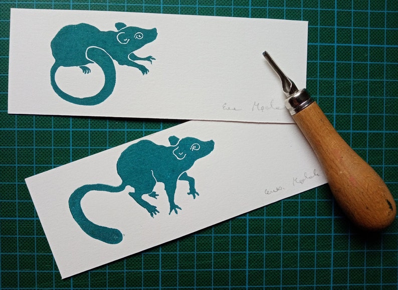 Dormouse bookmark lot, linocut, original art print image 1