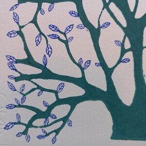 linocut and drawing Leaves, original artwork, mixed media, contemporary art, botanical art, garden trees, unique artwork image 7