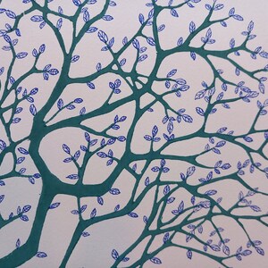linocut and drawing Leaves, original artwork, mixed media, contemporary art, botanical art, garden trees, unique artwork image 5