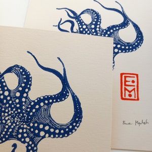 Linocut Ink octopus - original art print, limited edition, zoological illustration, minimalist nature art, hand carved and hand printed image 6