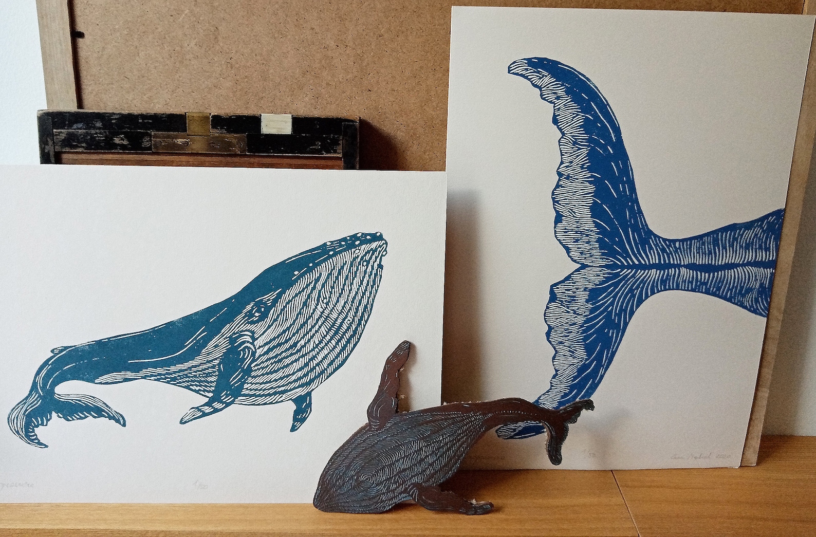 Whale linocut original art print | Etsy