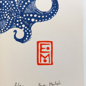 Linocut Ink octopus - original art print, limited edition, zoological illustration, minimalist nature art, hand carved and hand printed image 5