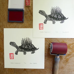 Linocut Turtle Original Art Print, Nature Artwork, Limited Edition ...