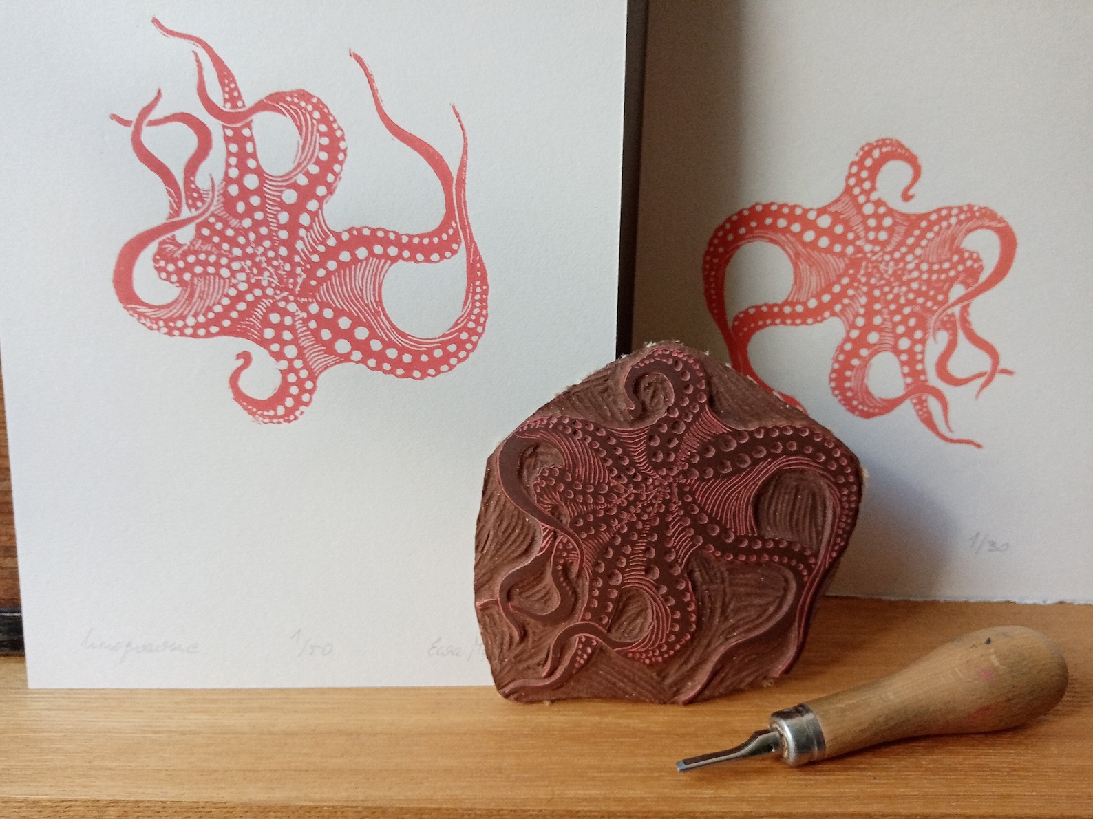 Linocut Octopus Original Art Print Marine Art Hand Carved Etsy