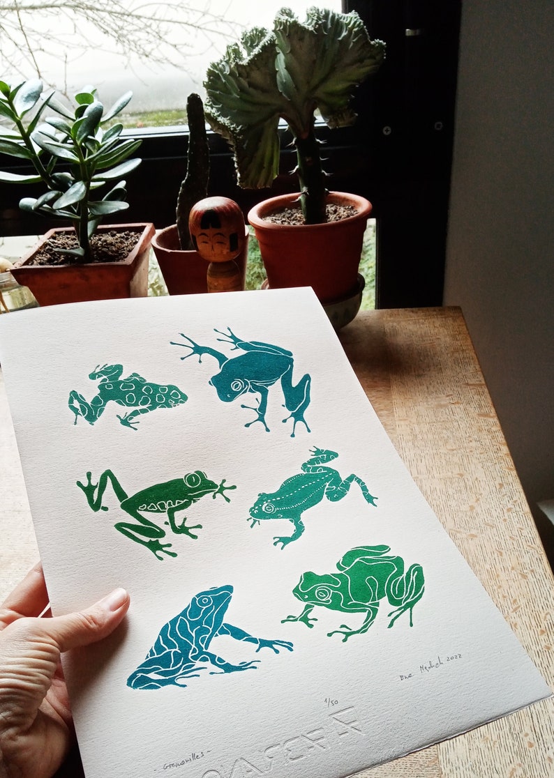 Linocut Frogs - Original Art Print, Natural Home Decor, Nature Art ...