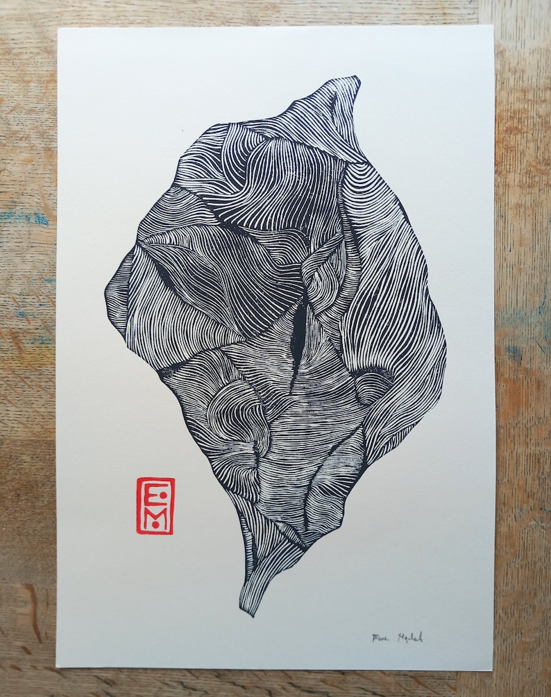Linocut Abstract Form - Original Art Print, Contemporary Art, Botanical ...