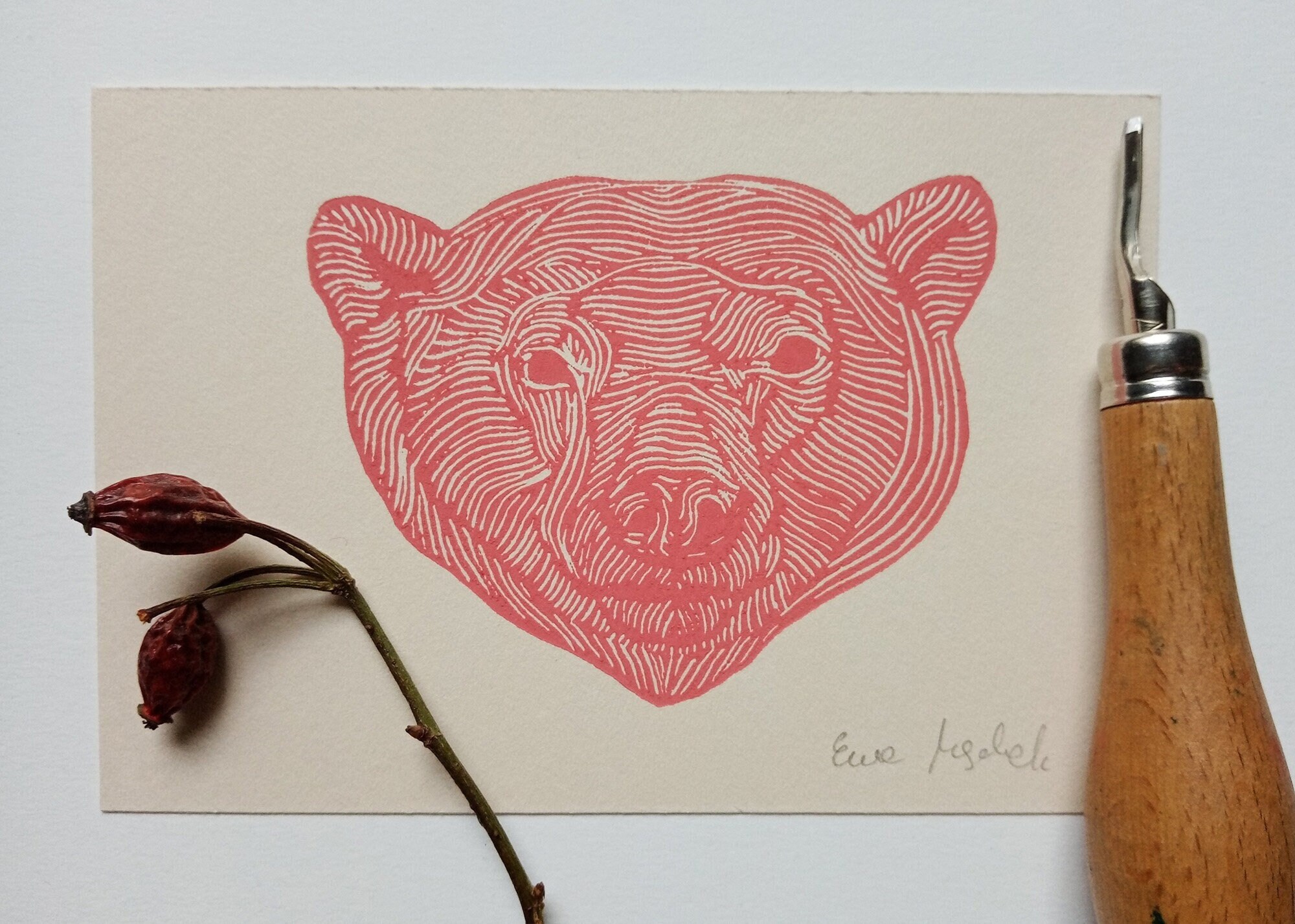 linocut Bear Portrait - original art print, wild animal, nature wall art, limited edition, zoological illustration, polar bear, brown bear