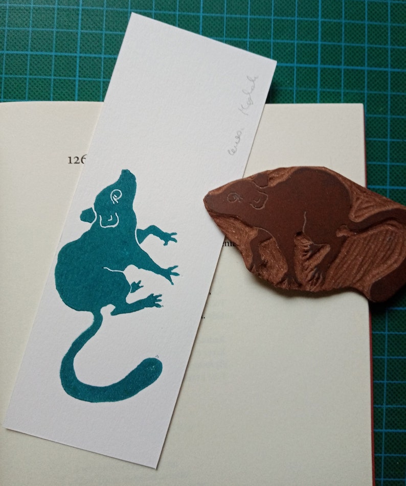 Dormouse bookmark lot, linocut, original art print image 2