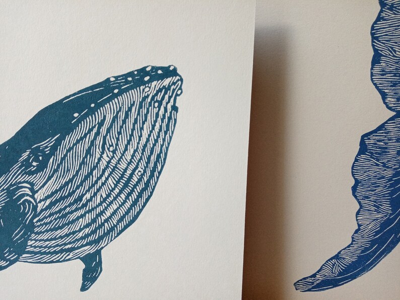 Linocut Whale Original Art Print Hand Engraved and Printed | Etsy Canada