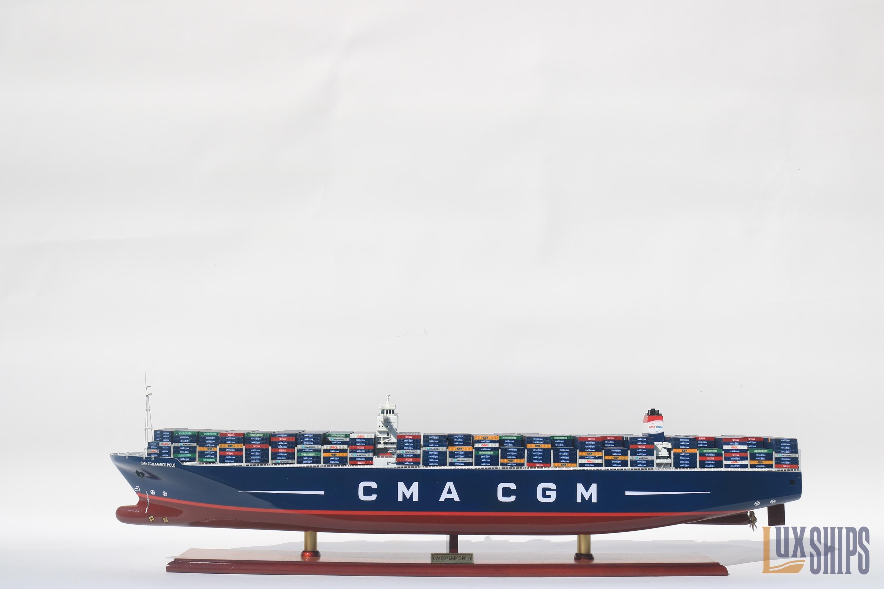100 cm CMA CGM マルコポーロ貨物船 - 手作り木製模型 - 航海装飾
