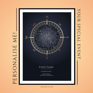Affiche de carte des étoiles personnalisée | | d’impression du ciel nocturne | cadeau de mariage | anniversaire | d’anniversaire Jour de votre naissance Cadeau | Constellation