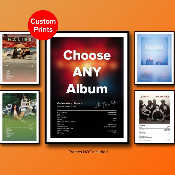 Music Posters - Choose your Favourite Song Poster - Custom Album Posters - Request your own album choice - Frames NOT Included