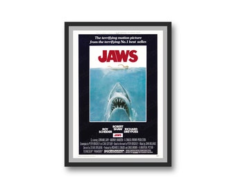 Jaws 1975 Movie Poster - Retro Movie Poster - Vintage Film Movie Poster Print - Home Decor/Wall Art/Picture - Richard Dreyfuss Film Movie