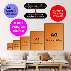 Poster Printing A0 A1 A2 A3 A4 | Print your own Artwork | Custom Printing Service | 260gsm Gloss or Matte Paper