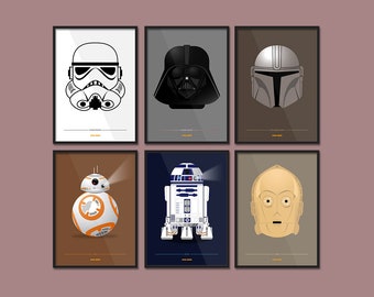 Star Wars Posters - Storm Trooper - Darth Vader - The Mandalorian - BB-8 - R2-D2 - C3PO - Star Wars Minimalist Artwork