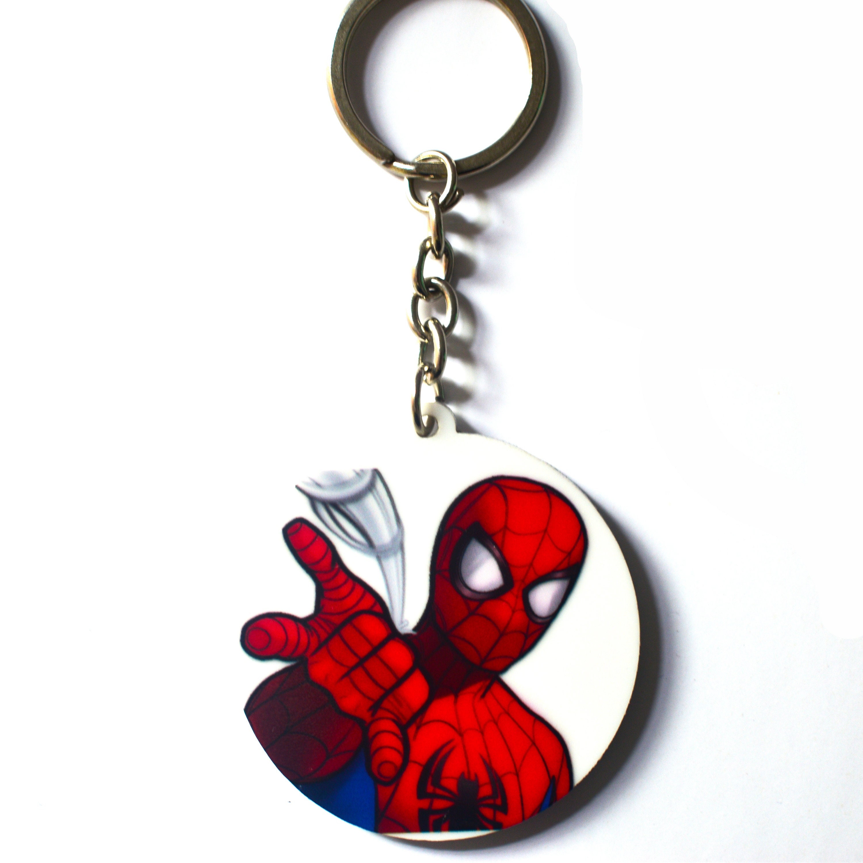 Spiderman 3D Embossed Glossy Print Acrylic Keychain | Spiderman Keychain |  Double Side Printed Spiderman Keyring | Superhero Keychains