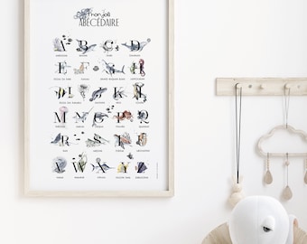 Modèle Fonds marins, affiche A2 enfant, abécédaire animaux de la mer, oiseaux, poissons