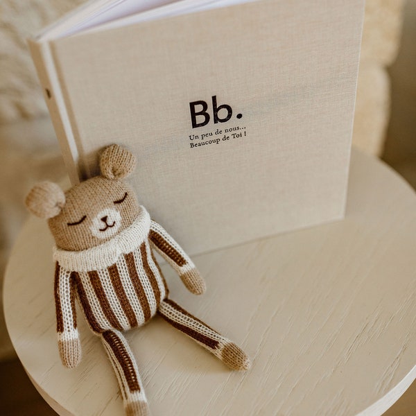 Livre de naissance bébé "Pure" lin, souvenirs de la première année, livre minimaliste, livre de naissance moderne