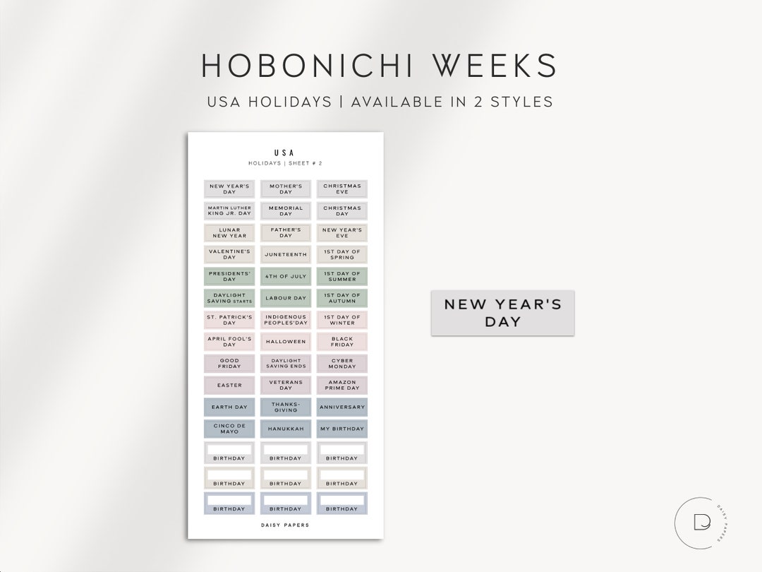 USA Holiday Labels Hobonichi Weeks Stickers Functional Planner Stickers ...