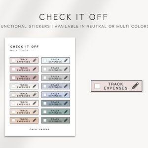 TRACK EXPENSES - Check It Off | Planner Stickers | Minimal Planner Stickers| Functional Planner Stickers | Check List Neutral Color Stickers