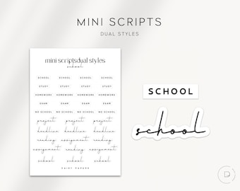 SCHOOL - Dual Styles Mini Scripts | Transparent Mini Script Stickers | Minimal & Functional Planner Stickers for Everyday Planning