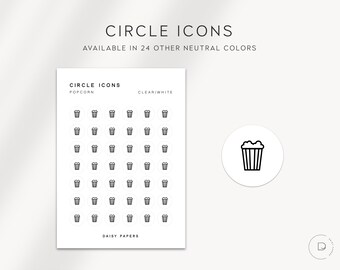 POPCORN - Circle Icons | Planner Stickers  | Minimal & Functional Planner Stickers | Minimal Icon Stickers | Neutral Color Stickers