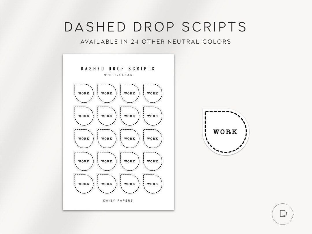 Script Drop WORK - Dashed Drop Scripts | Planner Stickers | Minimal & Functional ...