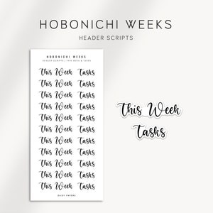 THIS WEEK / TASKS Header Scripts - Hobonichi Weeks Stickers  | Functional and Minimal Planner Stickers designed for the Hobonichi Weeks