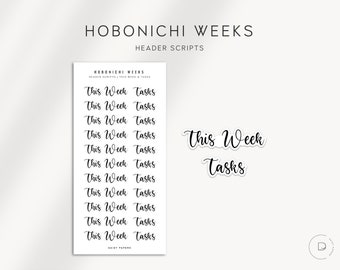 THIS WEEK / TASKS Header Scripts - Hobonichi Weeks Stickers  | Functional and Minimal Planner Stickers designed for the Hobonichi Weeks