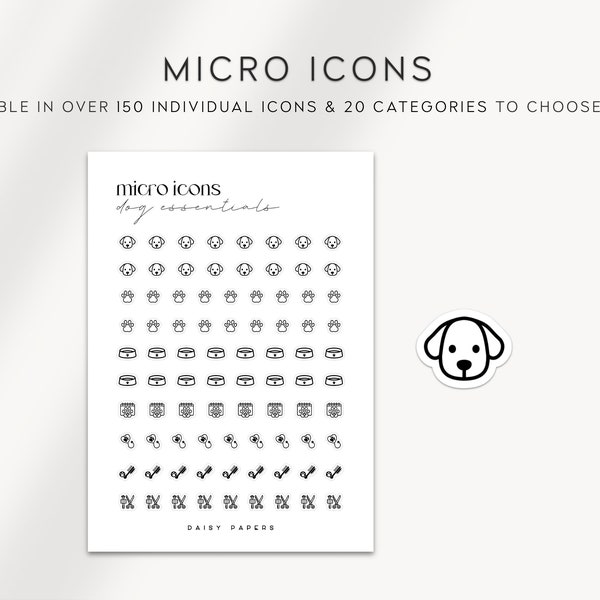 DOG ESSENTIALS - Micro Icon Stickers | Planner Stickers | Minimal & Functional Planner Sticker | Small Icon Sticker | Planner Icons