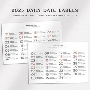 2025 Daily Date Labels | Large Sheet Vol. 1 - January to December 2025 Date Labels - Planner Stickers | Minimal & Functional Planner Sticker